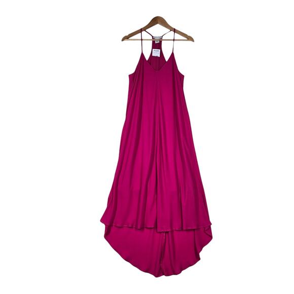 Adrienne Vittadini Maxi Slip Dress 8 Fuschia Pink V Neck Spaghetti Straps READ - Picture 1 of 13